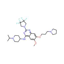 COc1cc2c(NC3CCN(C(C)C)CC3)nc(N3CC(F)(F)C(F)(F)C3)nc2cc1OCCCN1CCCC1 ZINC000096285778