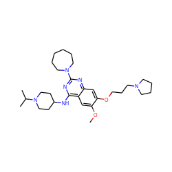 COc1cc2c(NC3CCN(C(C)C)CC3)nc(N3CCCCCC3)nc2cc1OCCCN1CCCC1 ZINC000072116884