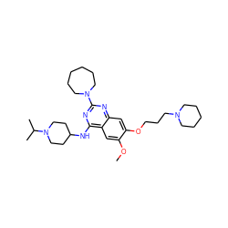 COc1cc2c(NC3CCN(C(C)C)CC3)nc(N3CCCCCC3)nc2cc1OCCCN1CCCCC1 ZINC000072116983