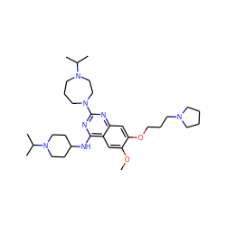 COc1cc2c(NC3CCN(C(C)C)CC3)nc(N3CCCN(C(C)C)CC3)nc2cc1OCCCN1CCCC1 ZINC000072116871