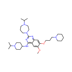 COc1cc2c(NC3CCN(C(C)C)CC3)nc(N3CCCN(C(C)C)CC3)nc2cc1OCCCN1CCCCC1 ZINC000072118183