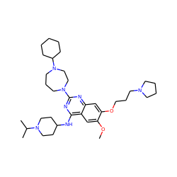 COc1cc2c(NC3CCN(C(C)C)CC3)nc(N3CCCN(C4CCCCC4)CC3)nc2cc1OCCCN1CCCC1 ZINC000072116556