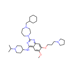 COc1cc2c(NC3CCN(C(C)C)CC3)nc(N3CCCN(CC4CCCCC4)CC3)nc2cc1OCCCN1CCCC1 ZINC000072116557