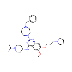 COc1cc2c(NC3CCN(C(C)C)CC3)nc(N3CCCN(Cc4ccccc4)CC3)nc2cc1OCCCN1CCCC1 ZINC000072118070