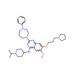 COc1cc2c(NC3CCN(C(C)C)CC3)nc(N3CCCN(c4ccccc4)CC3)nc2cc1OCCCN1CCCC1 ZINC000072116194