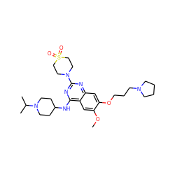 COc1cc2c(NC3CCN(C(C)C)CC3)nc(N3CCS(=O)(=O)CC3)nc2cc1OCCCN1CCCC1 ZINC000096285779