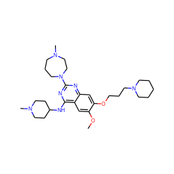 COc1cc2c(NC3CCN(C)CC3)nc(N3CCCN(C)CC3)nc2cc1OCCCN1CCCCC1 ZINC000058569363