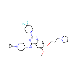 COc1cc2c(NC3CCN(C4CC4)CC3)nc(N3CCC(F)(F)CC3)nc2cc1OCCCN1CCCC1 ZINC000096285774