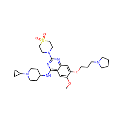 COc1cc2c(NC3CCN(C4CC4)CC3)nc(N3CCS(=O)(=O)CC3)nc2cc1OCCCN1CCCC1 ZINC000095493476