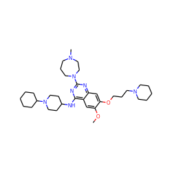 COc1cc2c(NC3CCN(C4CCCCC4)CC3)nc(N3CCCN(C)CC3)nc2cc1OCCCN1CCCCC1 ZINC000072118184