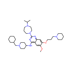 COc1cc2c(NC3CCN(CC4CCCCC4)CC3)nc(N3CCCN(C(C)C)CC3)nc2cc1OCCCN1CCCCC1 ZINC000072118635