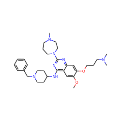 COc1cc2c(NC3CCN(Cc4ccccc4)CC3)nc(N3CCCN(C)CC3)nc2cc1OCCCN(C)C ZINC000220408204