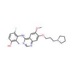 COc1cc2c(Nc3c(F)ccc(O)c3C)ncnc2cc1OCCCN1CCCC1 ZINC000653853300