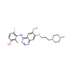 COc1cc2c(Nc3c(F)ccc(O)c3C)ncnc2cc1OCCCN1CCN(C)CC1 ZINC000653844315