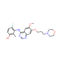 COc1cc2c(Nc3c(F)ccc(O)c3C)ncnc2cc1OCCCN1CCOCC1 ZINC000653844237