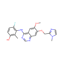 COc1cc2c(Nc3c(F)ccc(O)c3C)ncnc2cc1OCc1nccn1C ZINC000653853399