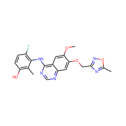 COc1cc2c(Nc3c(F)ccc(O)c3C)ncnc2cc1OCc1noc(C)n1 ZINC000653853339