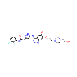 COc1cc2c(Nc3cc(CC(=O)Nc4cccc(F)c4F)[nH]n3)ncnc2cc1OCCCN1CCN(CCO)CC1 ZINC000034802978