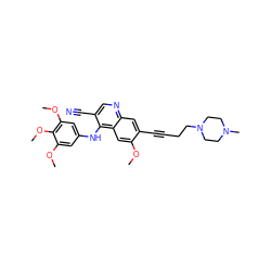 COc1cc2c(Nc3cc(OC)c(OC)c(OC)c3)c(C#N)cnc2cc1C#CCCN1CCN(C)CC1 ZINC000028888091