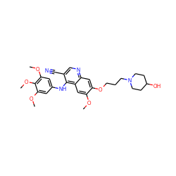 COc1cc2c(Nc3cc(OC)c(OC)c(OC)c3)c(C#N)cnc2cc1OCCCN1CCC(O)CC1 ZINC000026500514