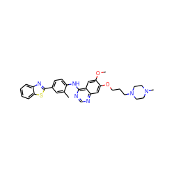 COc1cc2c(Nc3ccc(-c4nc5ccccc5s4)cc3C)ncnc2cc1OCCCN1CCN(C)CC1 ZINC000049757502