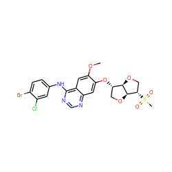 COc1cc2c(Nc3ccc(Br)c(Cl)c3)ncnc2cc1O[C@H]1CO[C@@H]2[C@@H](S(C)(=O)=O)CO[C@H]12 ZINC000117119135