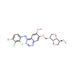 COc1cc2c(Nc3ccc(Br)c(Cl)c3Cl)ncnc2cc1OC[C@@H]1CO[C@@H]2[C@@H](OC)CO[C@H]12 ZINC000115598582