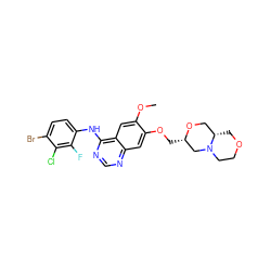 COc1cc2c(Nc3ccc(Br)c(Cl)c3F)ncnc2cc1OC[C@H]1CN2CCOC[C@H]2CO1 ZINC000114820880