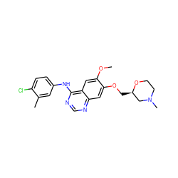 COc1cc2c(Nc3ccc(Cl)c(C)c3)ncnc2cc1OC[C@@H]1CN(C)CCO1 ZINC000114824263