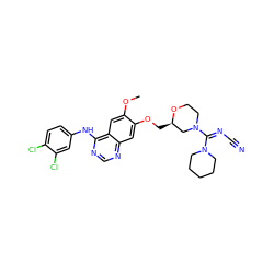 COc1cc2c(Nc3ccc(Cl)c(Cl)c3)ncnc2cc1OC[C@@H]1CN(/C(=N/C#N)N2CCCCC2)CCO1 ZINC000114821312