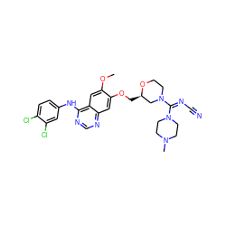 COc1cc2c(Nc3ccc(Cl)c(Cl)c3)ncnc2cc1OC[C@@H]1CN(/C(=N/C#N)N2CCN(C)CC2)CCO1 ZINC000114822391