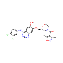 COc1cc2c(Nc3ccc(Cl)c(Cl)c3)ncnc2cc1OC[C@@H]1CN(C(=O)c2c(C)noc2C)CCO1 ZINC000114823030