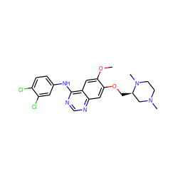 COc1cc2c(Nc3ccc(Cl)c(Cl)c3)ncnc2cc1OC[C@@H]1CN(C)CCN1C ZINC000114821505