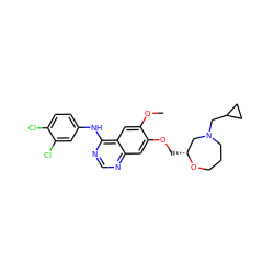 COc1cc2c(Nc3ccc(Cl)c(Cl)c3)ncnc2cc1OC[C@@H]1CN(CC2CC2)CCCO1 ZINC000114821318