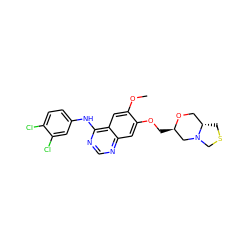 COc1cc2c(Nc3ccc(Cl)c(Cl)c3)ncnc2cc1OC[C@@H]1CN2CSC[C@H]2CO1 ZINC000114820994