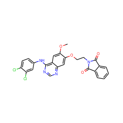 COc1cc2c(Nc3ccc(Cl)c(Cl)c3)ncnc2cc1OCCN1C(=O)c2ccccc2C1=O ZINC000114821144