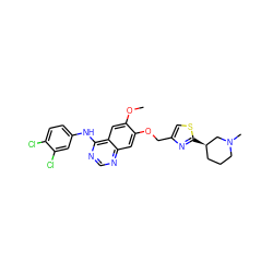 COc1cc2c(Nc3ccc(Cl)c(Cl)c3)ncnc2cc1OCc1csc([C@@H]2CCCN(C)C2)n1 ZINC000114821717