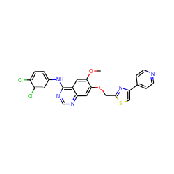 COc1cc2c(Nc3ccc(Cl)c(Cl)c3)ncnc2cc1OCc1nc(-c2ccncc2)cs1 ZINC000115599821