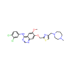 COc1cc2c(Nc3ccc(Cl)c(Cl)c3)ncnc2cc1OCc1nc(CN2CCCN(C)CC2)cs1 ZINC000114820817