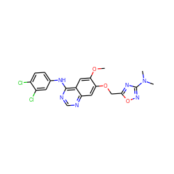 COc1cc2c(Nc3ccc(Cl)c(Cl)c3)ncnc2cc1OCc1nc(N(C)C)no1 ZINC000114821054