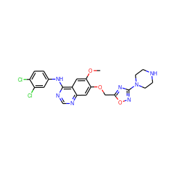 COc1cc2c(Nc3ccc(Cl)c(Cl)c3)ncnc2cc1OCc1nc(N2CCNCC2)no1 ZINC000114821509