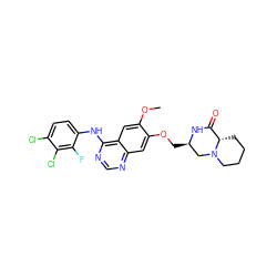 COc1cc2c(Nc3ccc(Cl)c(Cl)c3F)ncnc2cc1OC[C@@H]1CN2CCCC[C@H]2C(=O)N1 ZINC000114826405