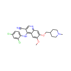 COc1cc2c(Nc3ccc(Cl)cc3Cl)c(C#N)cnc2cc1OCC1CCN(C)CC1 ZINC000013554018