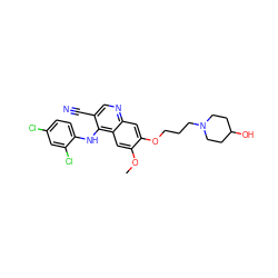 COc1cc2c(Nc3ccc(Cl)cc3Cl)c(C#N)cnc2cc1OCCCN1CCC(O)CC1 ZINC000013862215