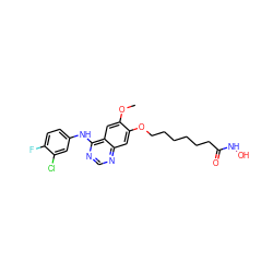 COc1cc2c(Nc3ccc(F)c(Cl)c3)ncnc2cc1OCCCCCCC(=O)NO ZINC000045357546