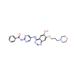 COc1cc2c(Nc3cnc(NC(=O)c4ccccc4)nc3)ncnc2cc1OCCCN1CCOCC1 ZINC000014949893