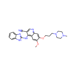 COc1cc2c(Nc3nc4ccccc4[nH]3)c(C#N)cnc2cc1OCCCN1CCN(C)CC1 ZINC000040975071