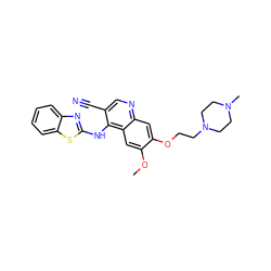 COc1cc2c(Nc3nc4ccccc4s3)c(C#N)cnc2cc1OCCN1CCN(C)CC1 ZINC000040975069