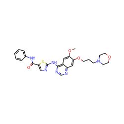 COc1cc2c(Nc3ncc(C(=O)Nc4ccccc4)s3)ncnc2cc1OCCCN1CCOCC1 ZINC000040940466