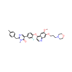 COc1cc2c(Oc3ccc(-c4cnc(Cc5ccc(C)cc5)n(C)c4=O)cc3F)ccnc2cc1OCCCN1CCOCC1 ZINC000044351323